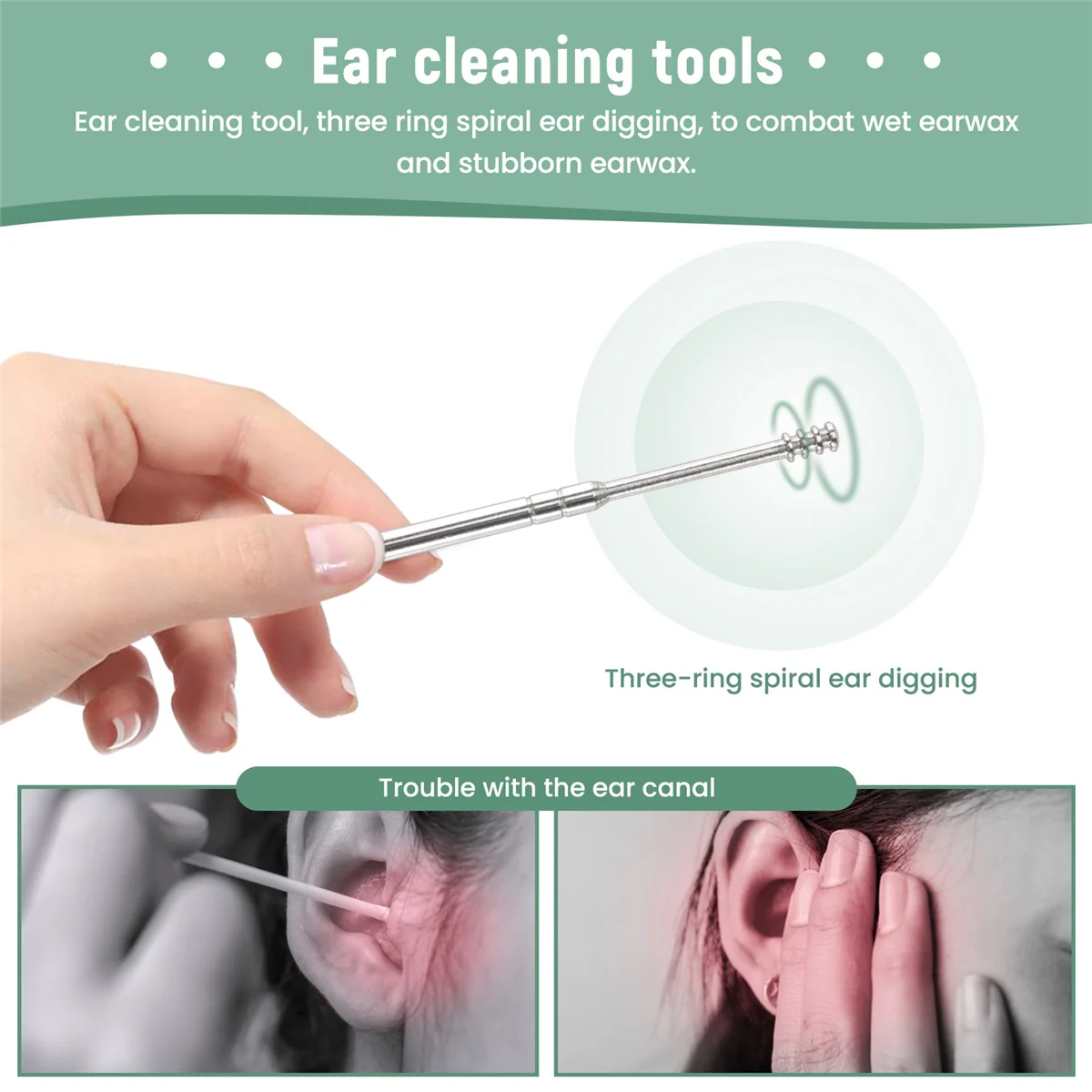 Set di 6 raccoglitori per le orecchie in acciaio inossidabile Earpick cerume Curette Remover Spoon Spiral Ear Clean Tool con custodia