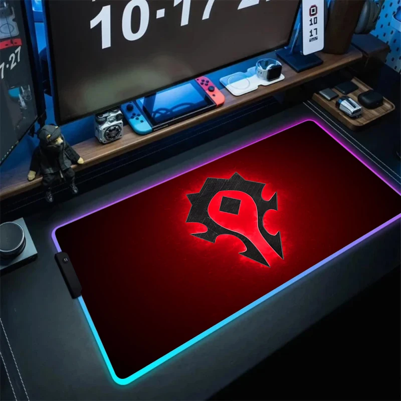 LED Light Desk Mat Xxl Computer Mousepad W-world of Warcraft 80x30 Backlight Keyboard Accessories Cool Gaming RGB Mouse Pad Pc