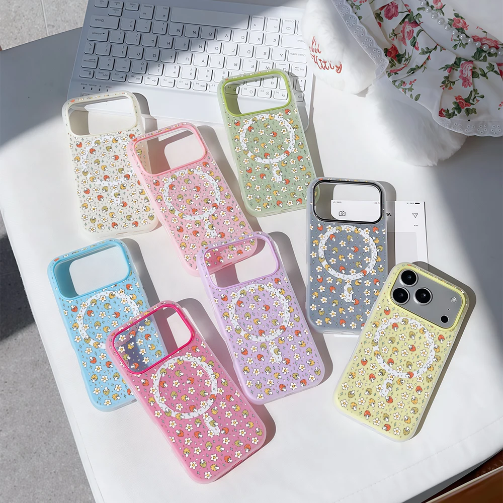 Mushroom Flower Sprinkles Luxus Candy Color 2 IN 1 Magsafe Hülle für iPhone 16 15 14 13 17 Pro Max Plus Klare Matte Weiche Abdeckung