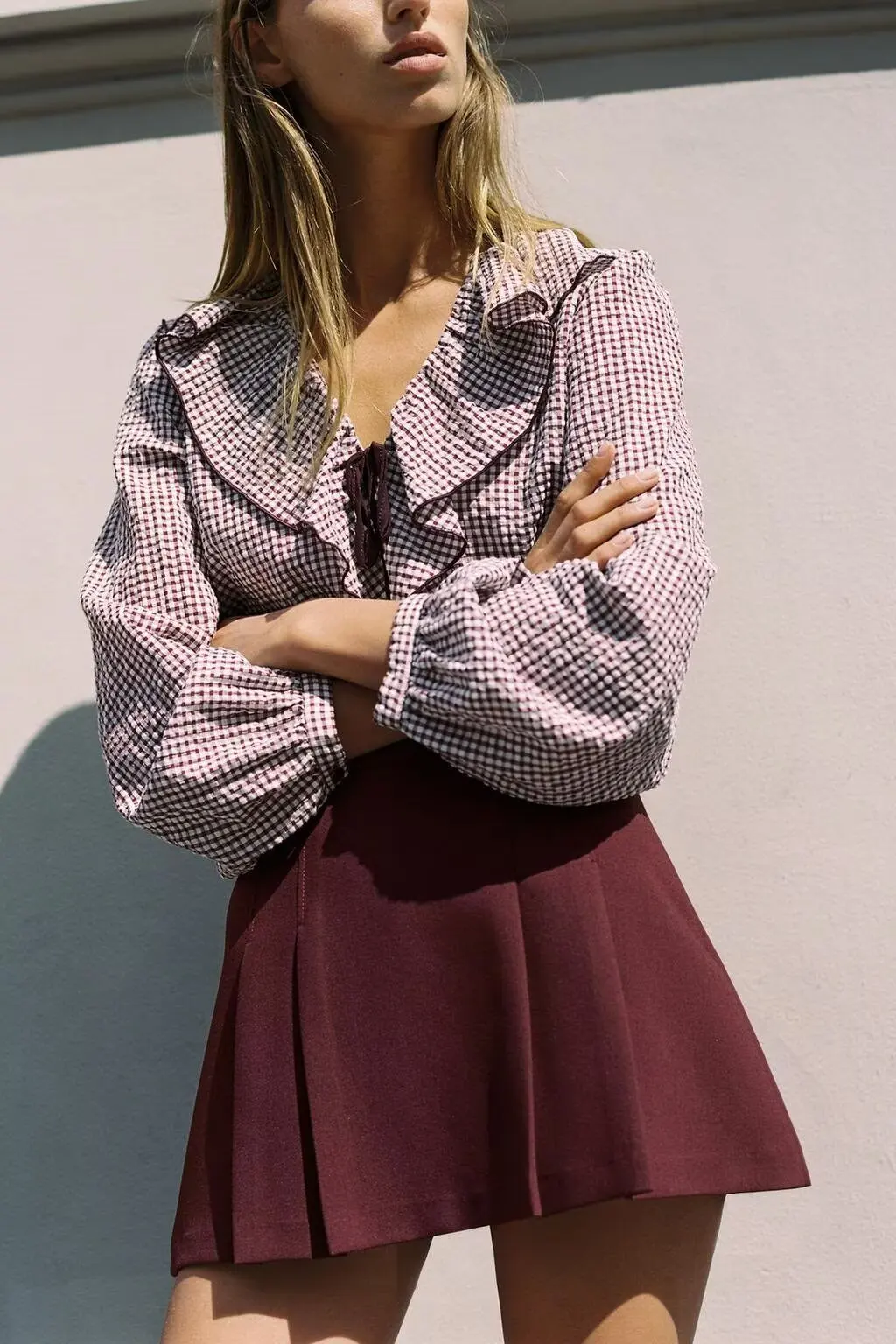 BB6832 ZA25 Jesienna Nowa Kolekcja Damska, Modna, Casualowa, Uniwersalna Spódnica Mini z Wysokim Stanem w Kształcie Litery A, Spodnie-Spódnica z Dekoracyjnymi Falbanami 1478525