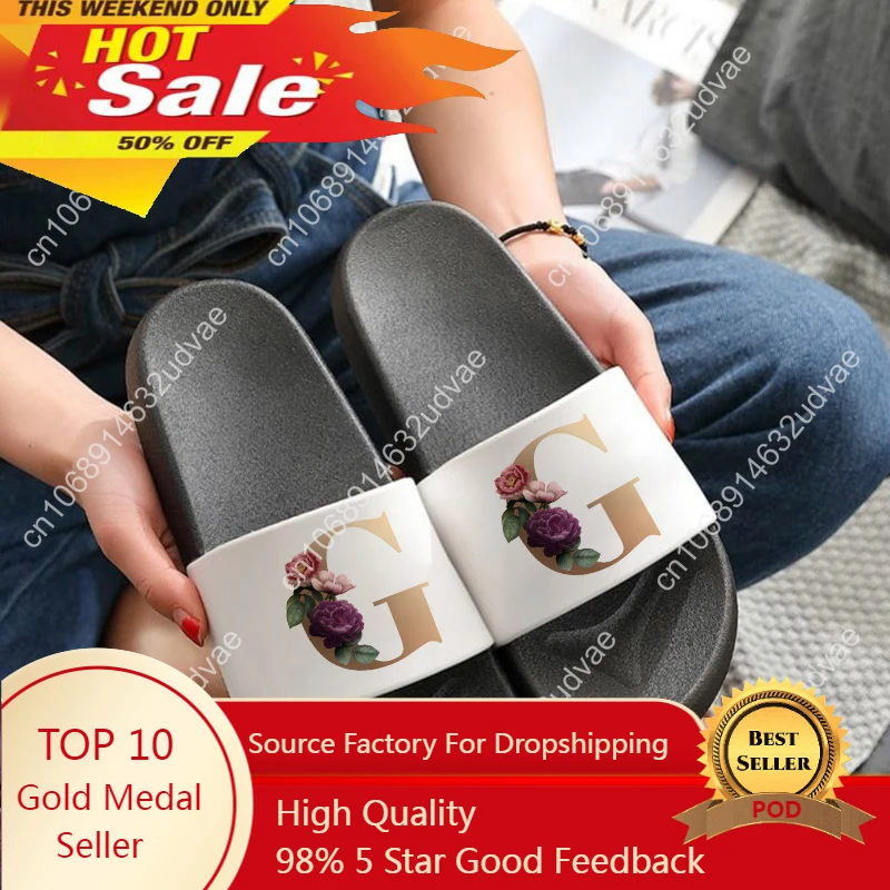 

2022 Newest Slippers 26 Custom Letter Women Slippers Home Indoor Slipper Comfort Slippers Flower Letter Font A B C D Flip Flops