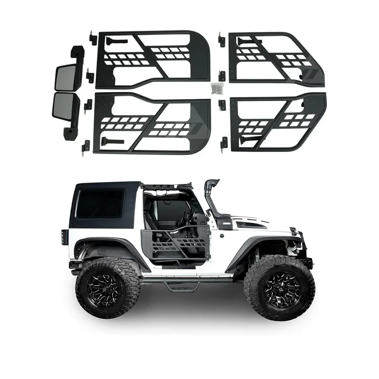 Black Stainless Steel Tubular 4-Door For Jeep Wrangler JK 2007-2017 Half Tube Door With Mirror