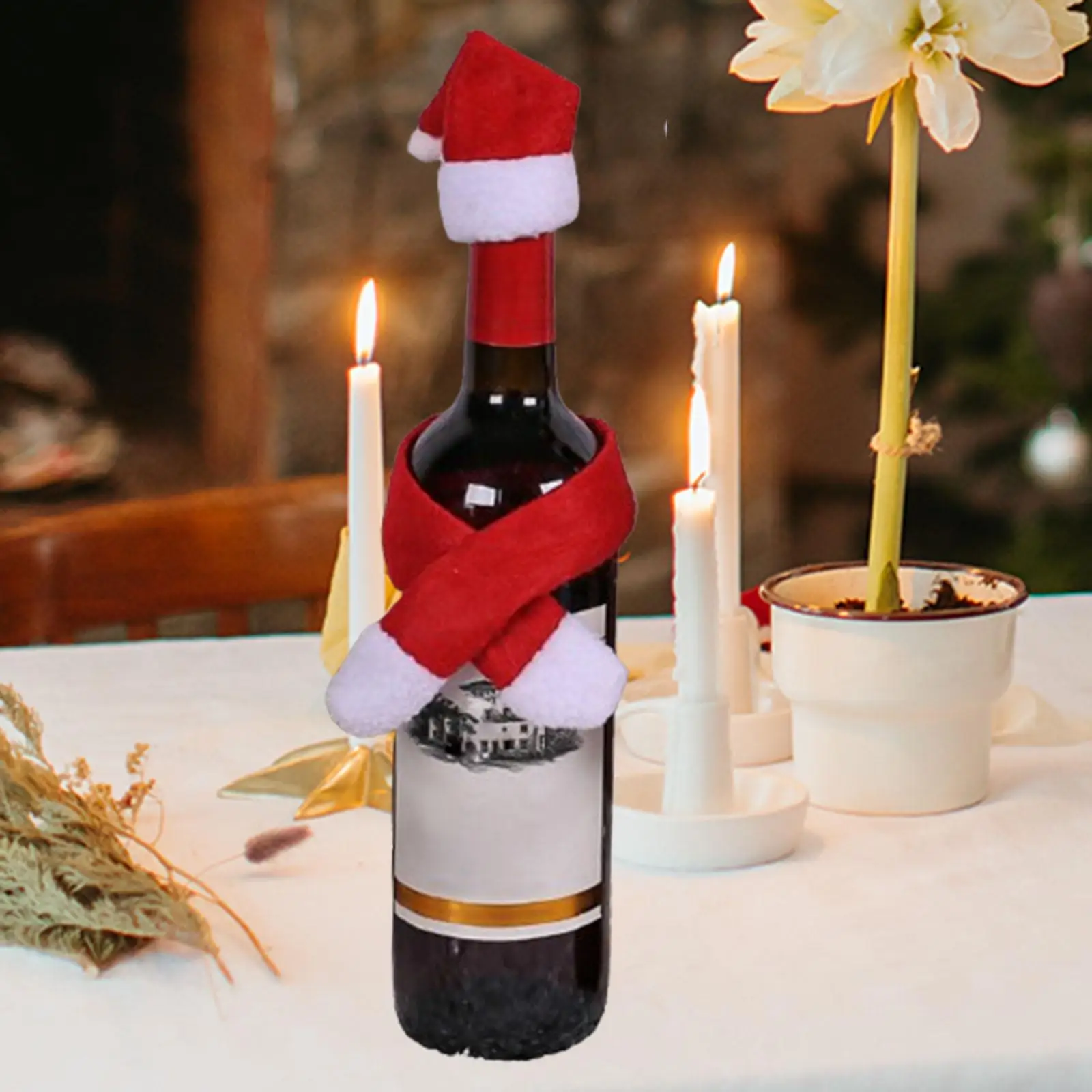 Christmas Wine Bottle Cover Set Red Color Multifunctional Mini Xmas Scarf