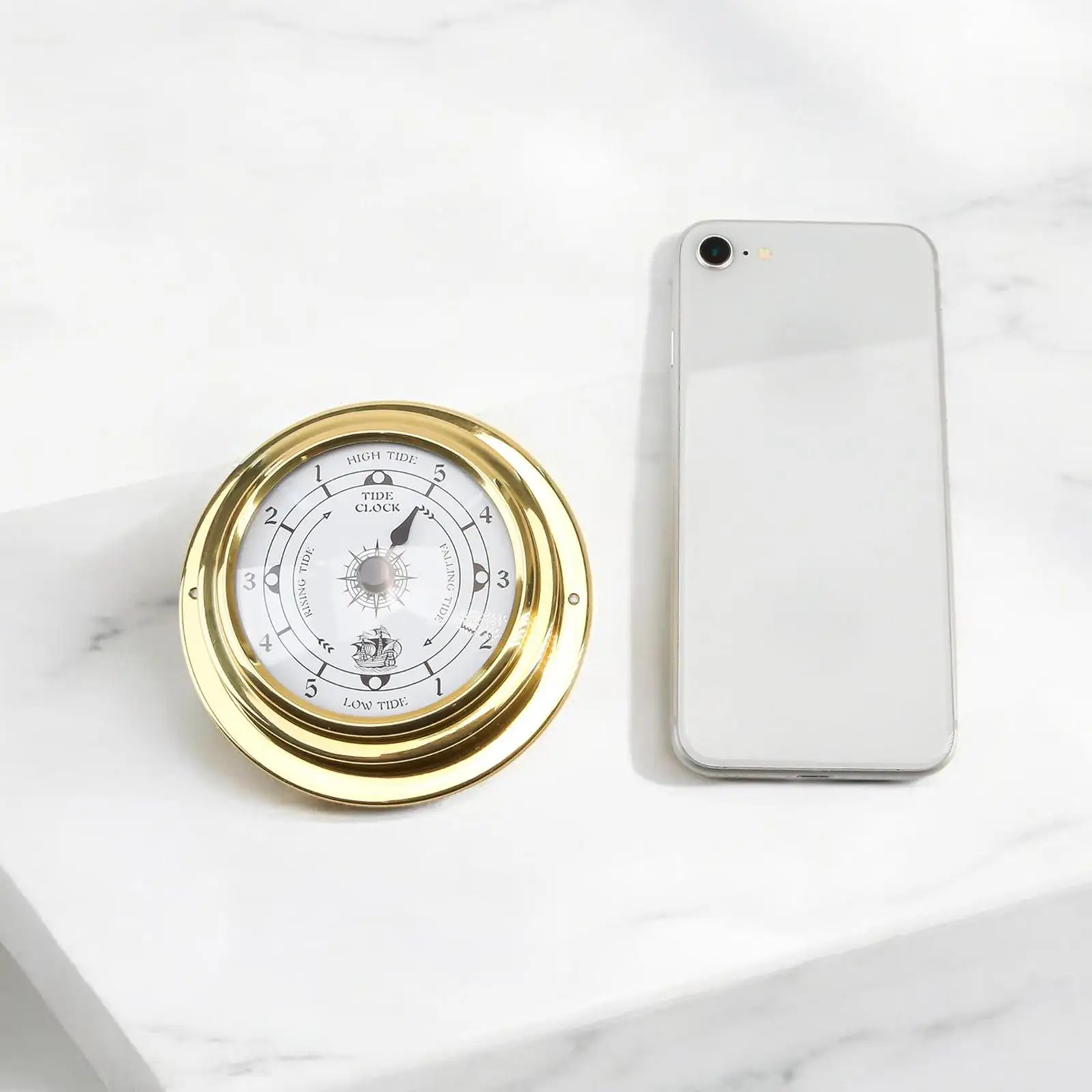 Compact Brass Tide Clock Nautical Wall Hanging Weather Station for Outdoor Indoor Boat Patio Warehouse