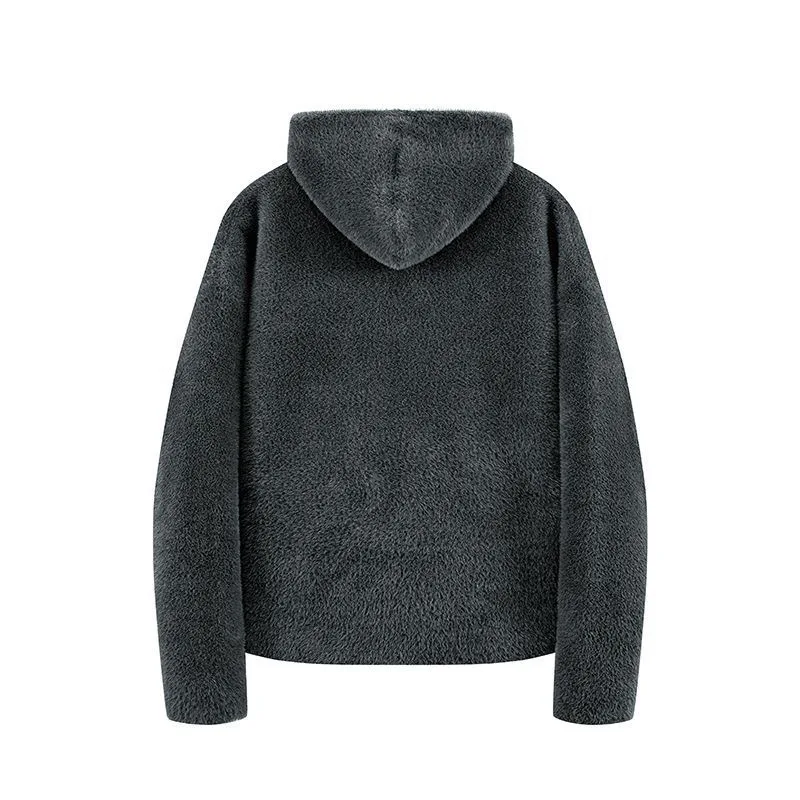 New Autumn and Winter Fashion Solid Color Thickened Warm Hooded Sweater Men's Casual Loose Sports Large Size High Quality Coat