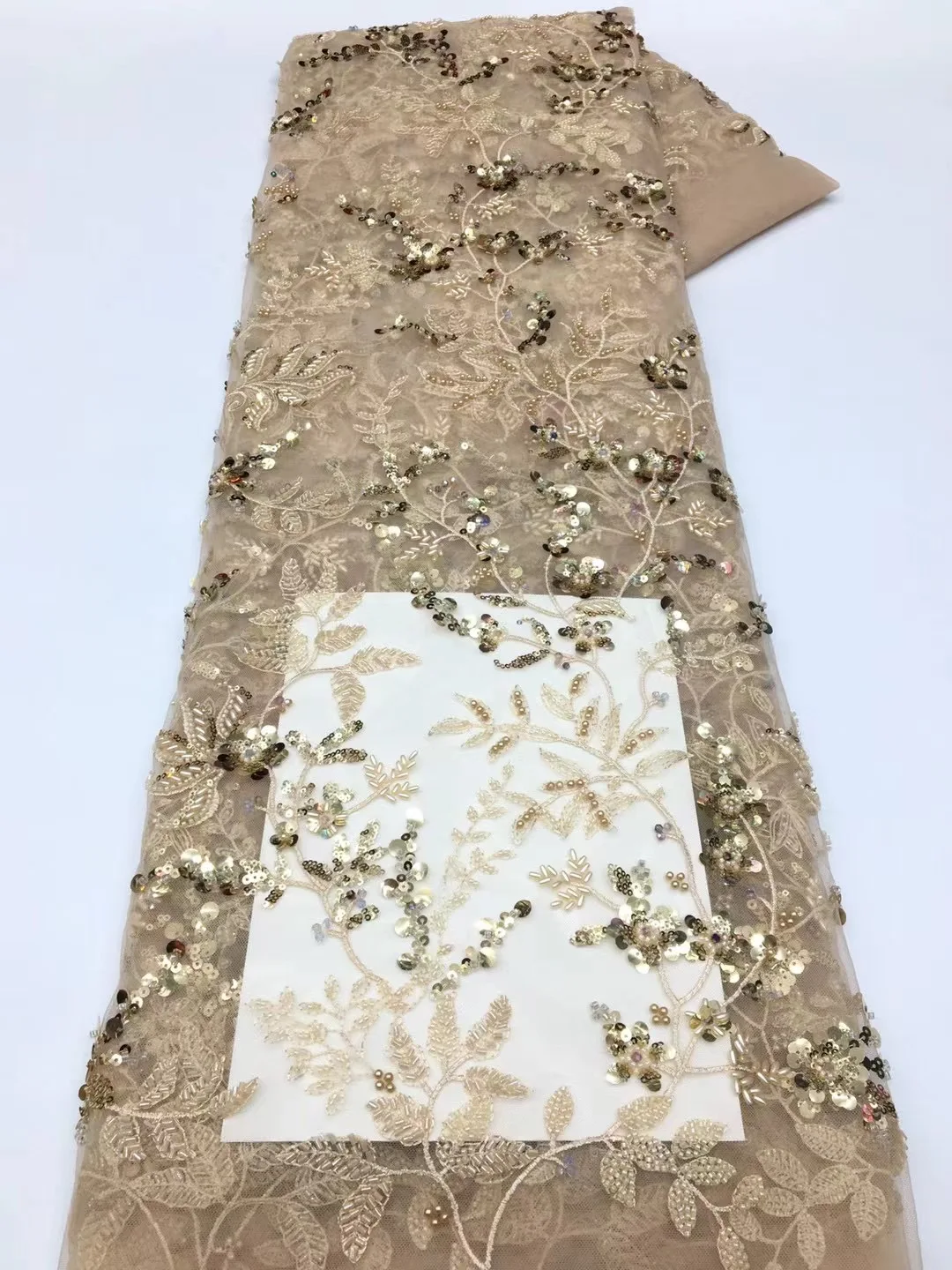 Newest French Light Luxury Popular Unique Design Embrordered Net Lace With Top Quality Sequins Beaded Fabric For Evening Dress