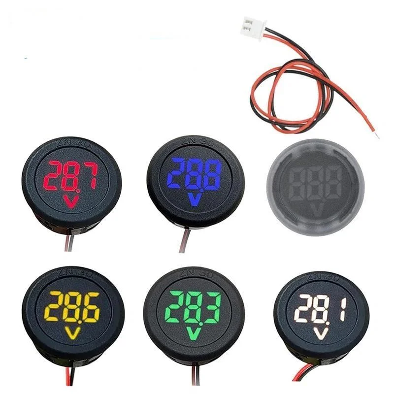 1PC DC 4-100V Round Voltage Meter LED Digital Display Car Voltmeter 12V 24V Waterproof Volt Detector Tester For Vehicle