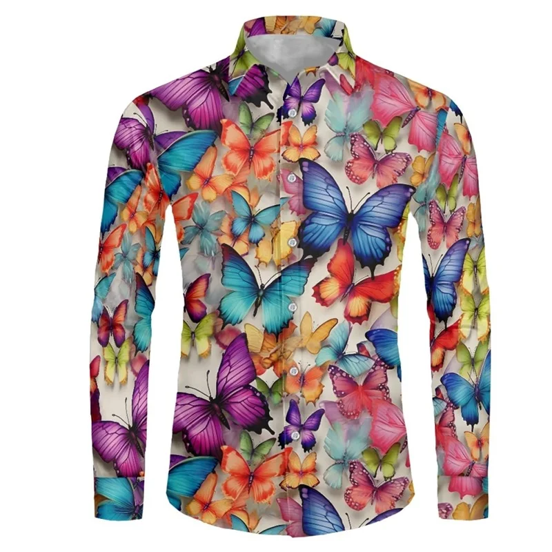 3D All Over Print Flower Pattern Shirts For Men Casual Long Sleeve Buttons Down Regular Fit Beach Shirts Mens Oversized Tshirt