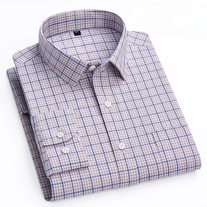 Luxury hight qulity 100%Cotton long-sleeve shirts for men slim fit casual plaid shirt houndstooth Office clothes elegant tops