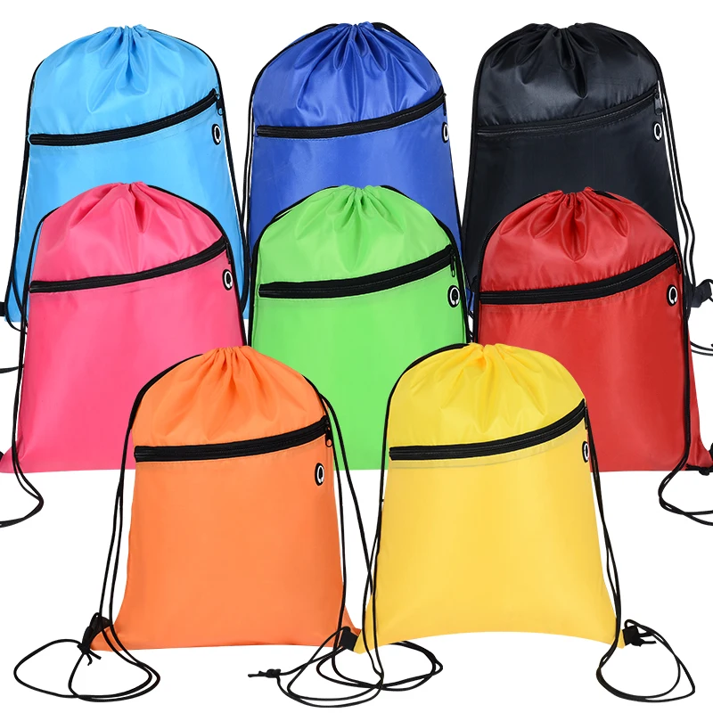 

Hot Sale Customized Polyester Zipper Pocket Drawstring Bags Outdoor Soft Sport Backpack Bag