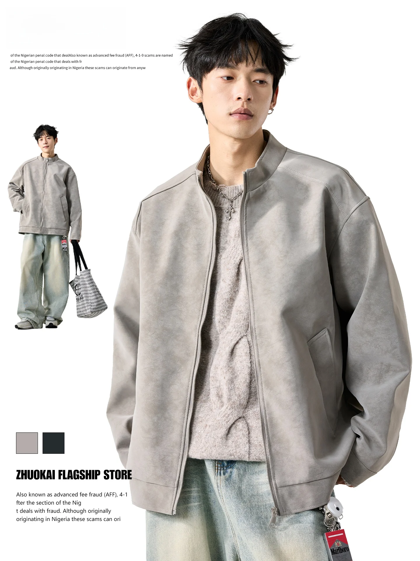 

Loose Fit PU Leather Jaet Men's Autumn Winter Workwear Sle Stand Collar Top American Retro Casual Men's Faion