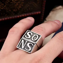 European And American Personalized Men's Wide Punk English Letter SO NS Dropped Oil Black Ring Men's Nightclub Party Jewelry