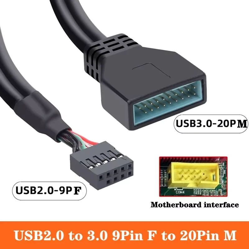 USB 3.0 19pin Male to USB 2.0 9pin Female Connector Internal USB2.0 Adapter Extension Cable for Computer Motherboard