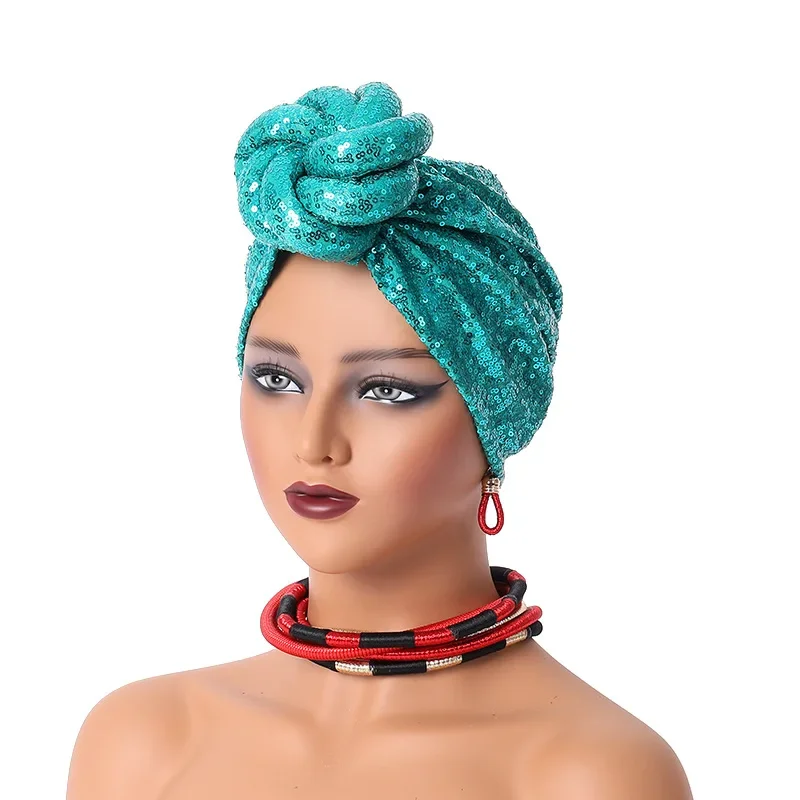 

Ready African Auto Gele Headtie Sequin Women's Turban Cap Nigeria Wedding Geles Muslim Head Wraps Bonnet Turbante Mujer 2024