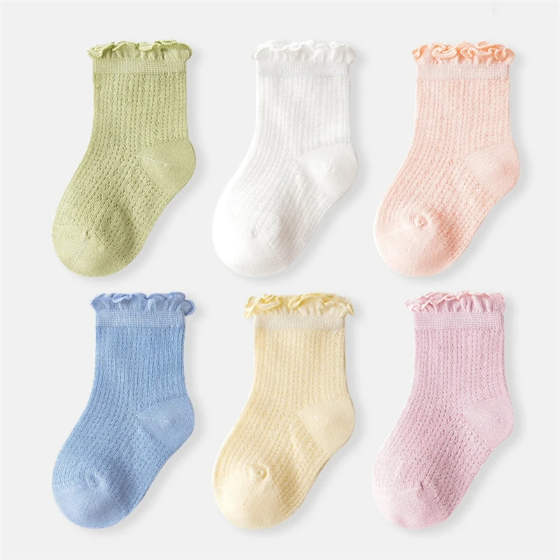6Pairs Summer Children's Socks Mesh Thin and Soft Cotton baby Newborn Items Princess Infant Toddler Girls Breathable Accessories