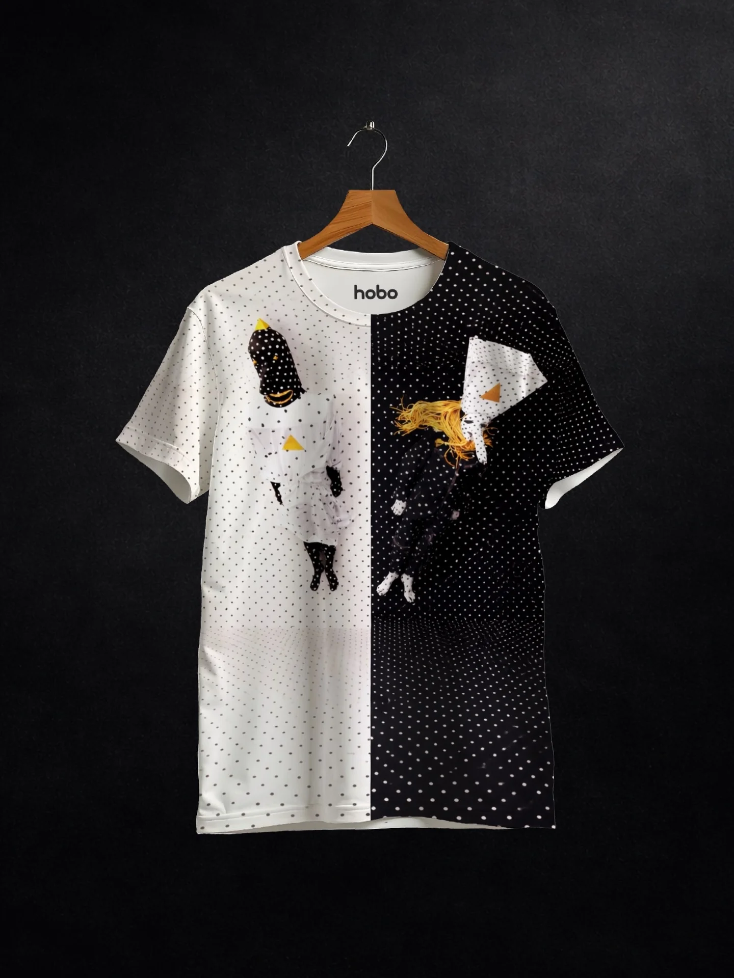 2026 New Men Angine De Poitrine Art Print T Shirt Black White Split Polka Dot Abstract Figure Graphic Casual Streetwear Tops