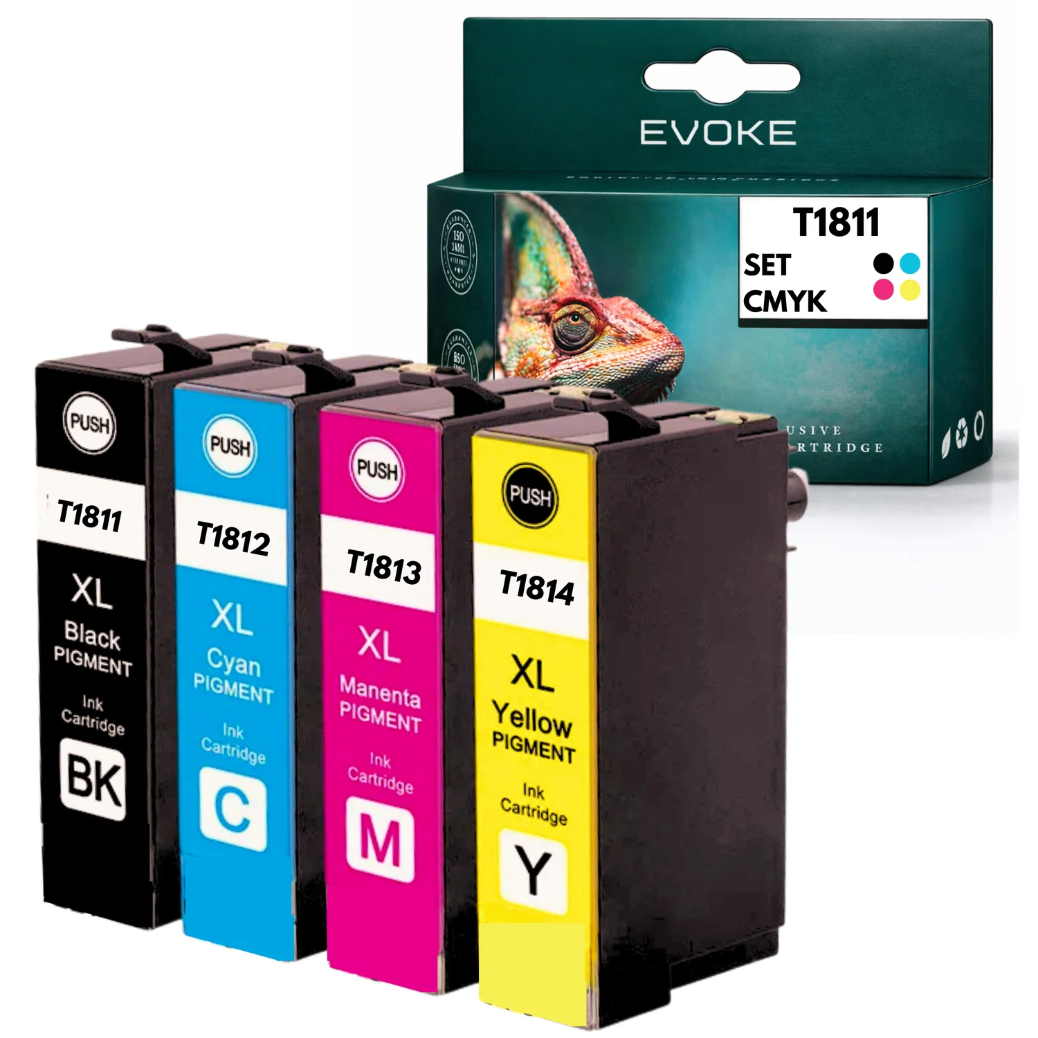 Evoke Compatibele Inkt voor Epson T1811 T1812 T1813 T1814 18XL 4X Cmyk: Zwart, Cyaan, Magenta, Geel 63 ml Expression Home Xp-102 202 205 212 215 225 302 305 312 313 315 322 325 402 405 412 413 415 420