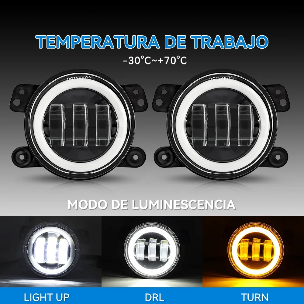 2Pcs 4Inch Led Fog Lights Halo Ring DRL Off Road Fog Lamp For Jeep Chevrolet Wrangler JK TJ LJ Dodge Journey 60W Yellow White