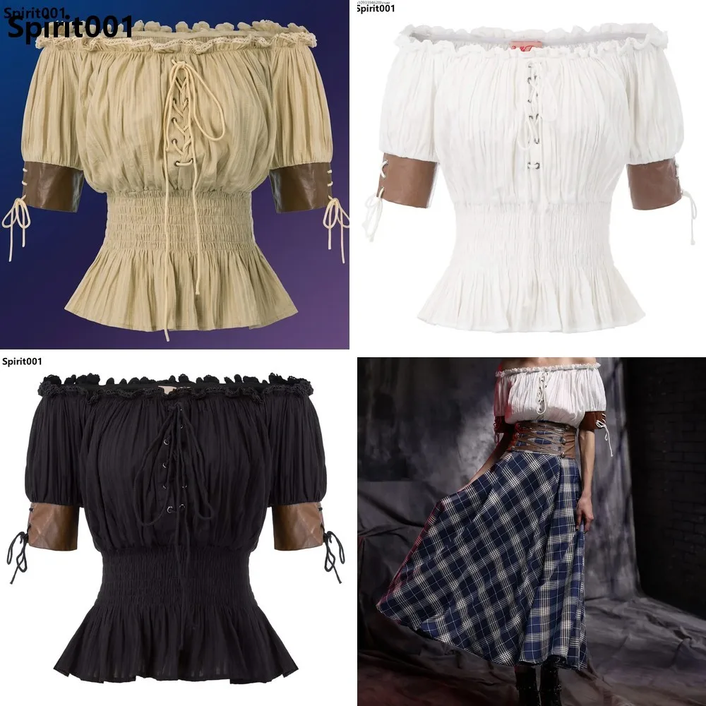 

Victorian Steampunk Corset Top Renaissance Medieval Aristocratic Off Shoulder Blouse Vintage Retro Cosplay Shirt for Women