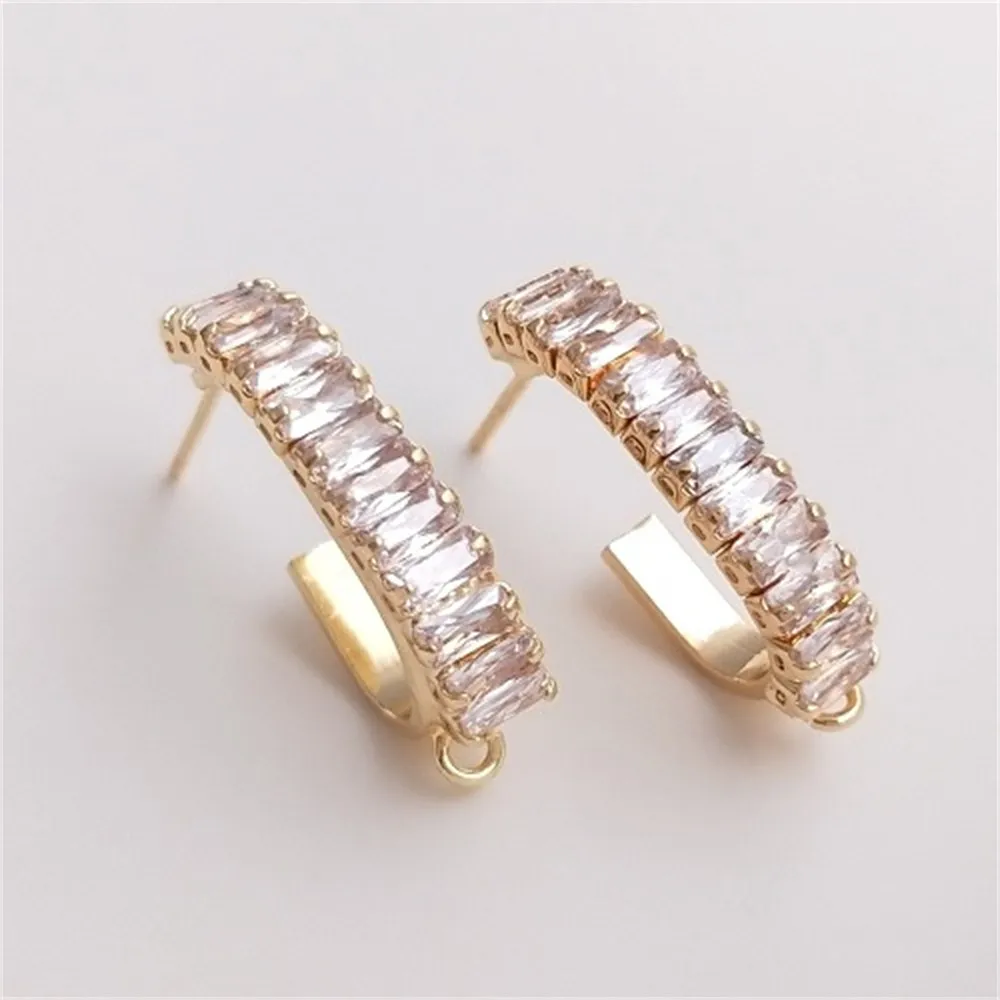 14K Gold-coated T-square Zircon C-shaped Earrings S925 Silver Needle Earrings Handmade Diy Ear Jewelry Materials E126