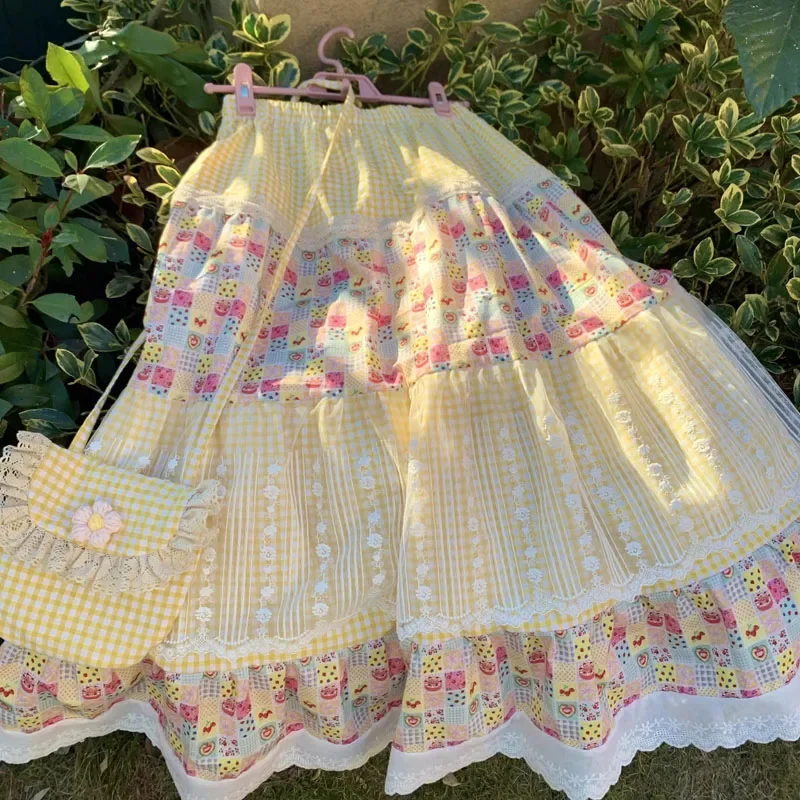 

New Spliced print Loose Summer Design Cake High Waist Floral Retro Skirt Color Block