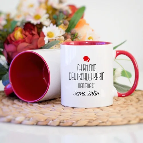 Personalized red colored german teacher mug cup (lady)