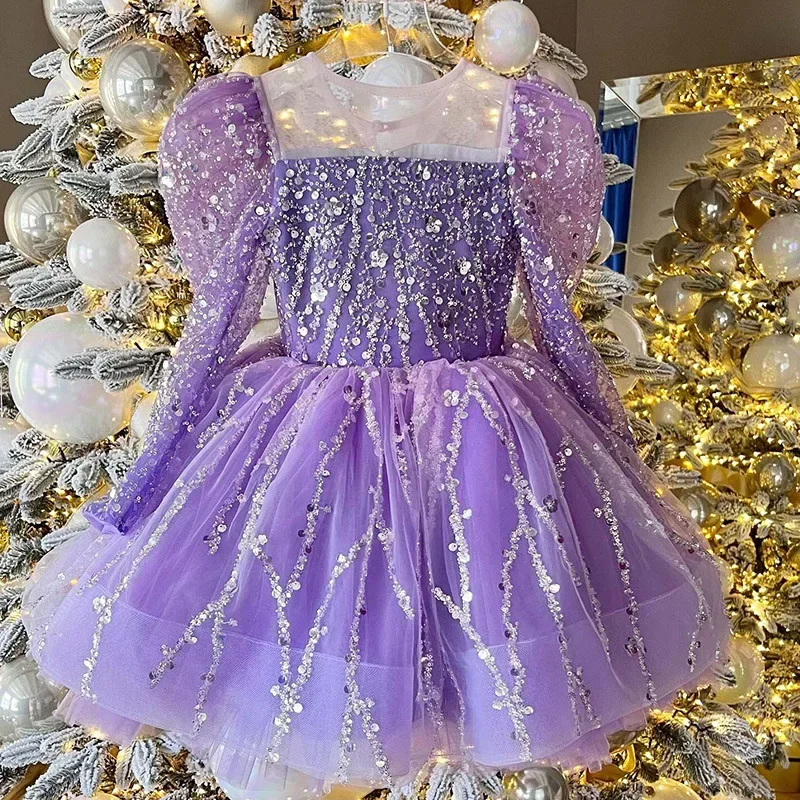custom-flower-girl-dress-for-wedding-first-christmas-party-with-long-puff-sleeves-full-sequin-embellishment-and-layered-tulle