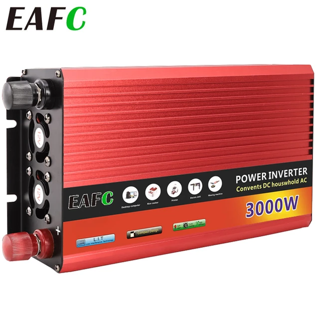 Eafc-ポータブルパワーインバーター12v dc〜220v ac,3000w,2000w,1000w,カーバッテリー,ソーラー電圧コンバーター