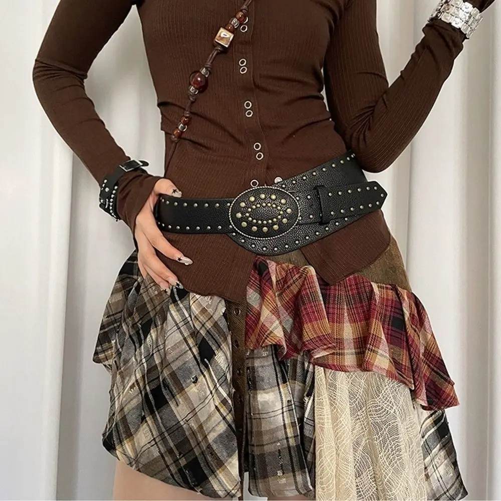 

Retro Vintage Rivet Leather Belt Y2k Heavy-Duty Women's Waist Belt Gothic Punk Dress Jeans Belt Streetwear