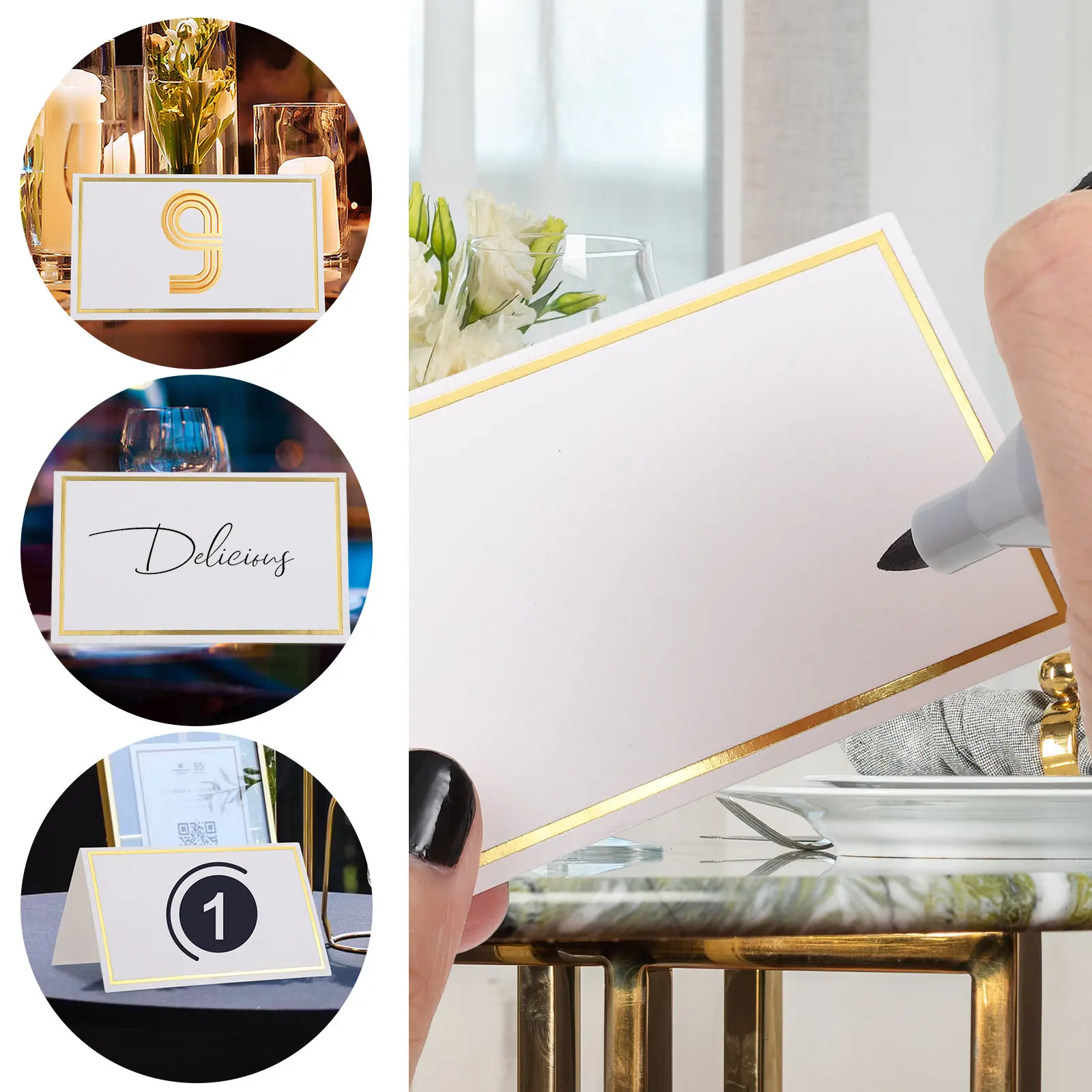 

100Pcs Gold Foil Folded Place Cards Blank Wedding Table Name Cards Reserved Signs Party Banquet Blank Wedding Signs