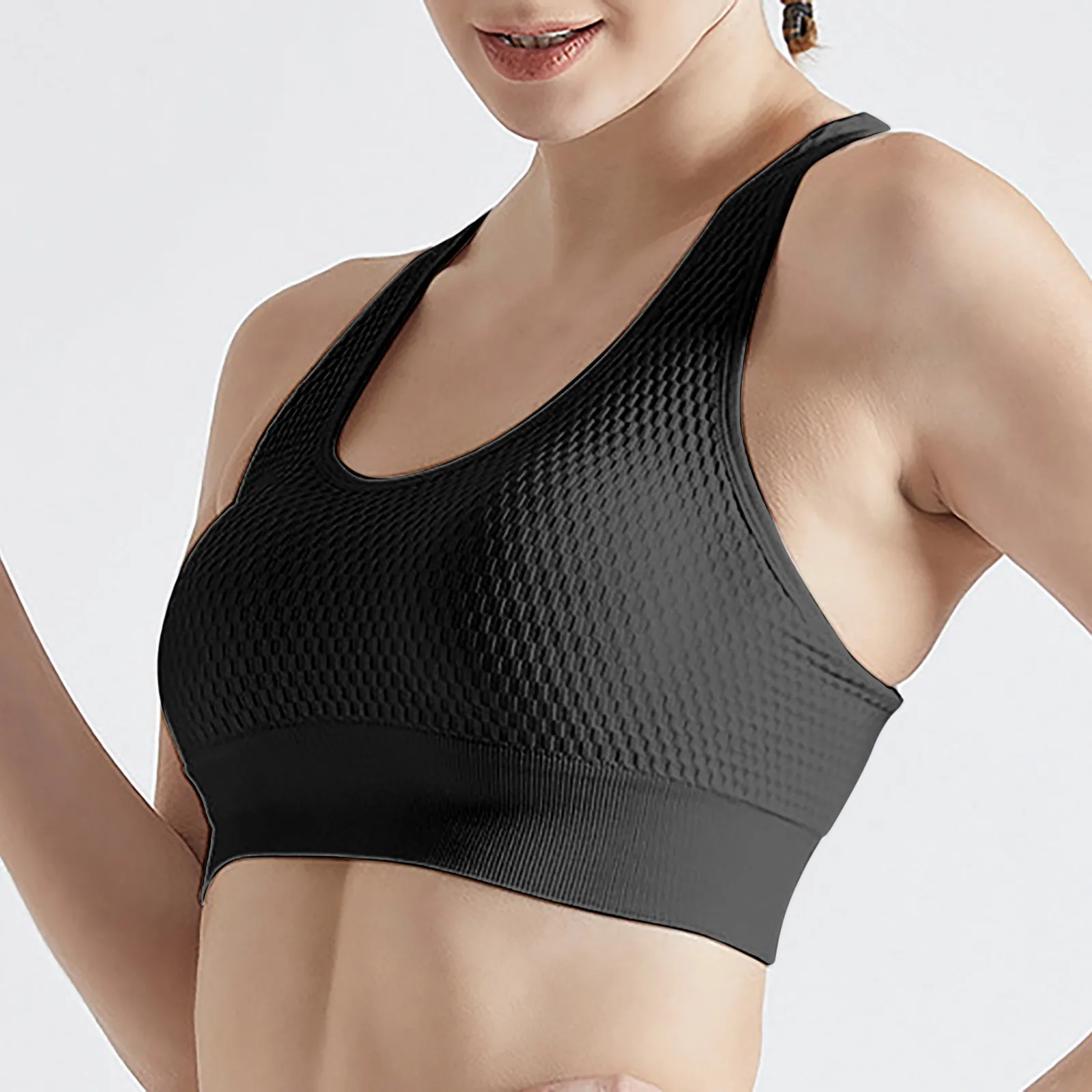 

Women's Sports Bra Yoga Running Fitness Gathering Backing Bra Quick Drying No Steel Ring Honeycomb Shockproof Bra