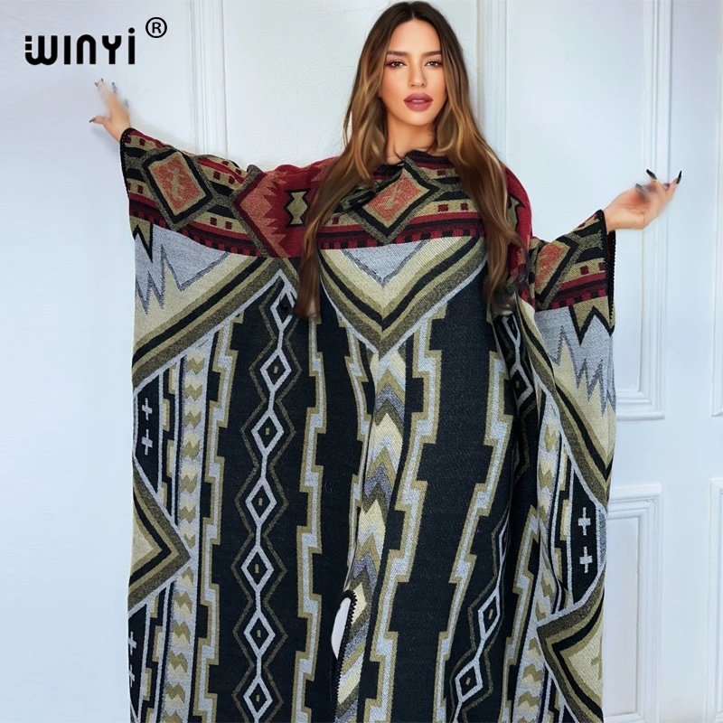 WINYI winter High fork sexy long down dresses cloak maxi kaftan Elegant robe African Women outwears women abaya dubai luxury