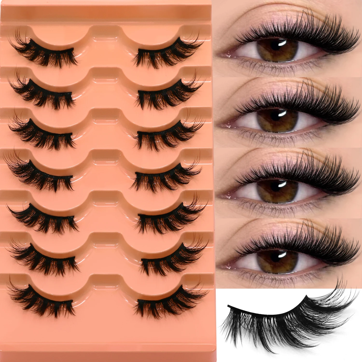 Lasvirey Fluffy Cat Eye Lashes Half Eyelashes Natural Strip False Lashes Fluffy Soft Winged End Eye Elongated Lashes Extension