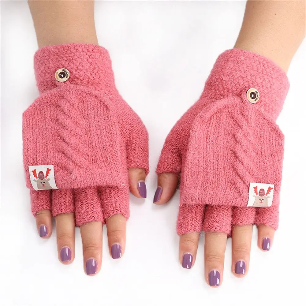 Christmas Gift Winter Soft Keep Finger Warm Flip Thicken Warm Knitted Gloves Half Capped Fingerless Mittens