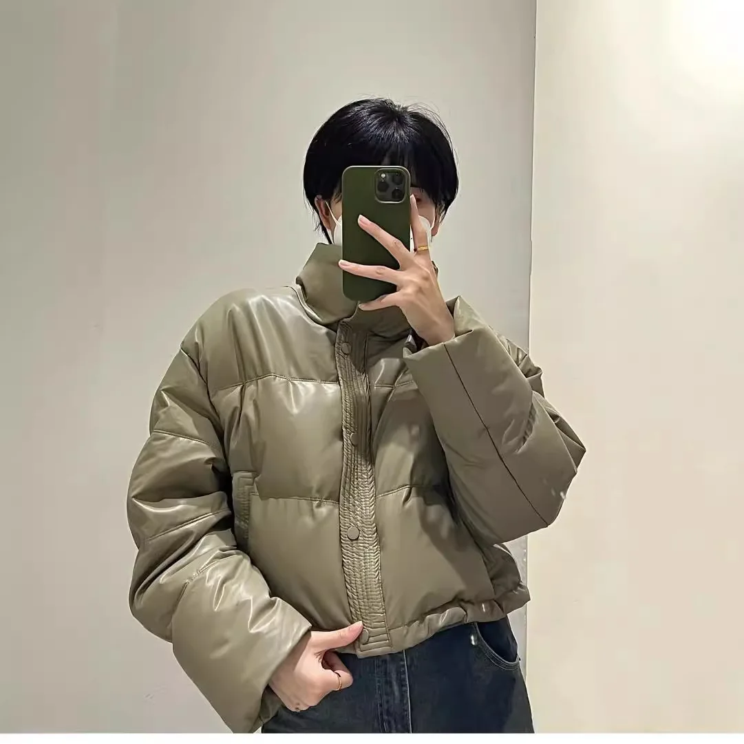 

Stand Collar Bread Style Coat Short New Style Winter Warm Zipper Polo Sleeveless Women's Leather down Cotton Jacket Thickened