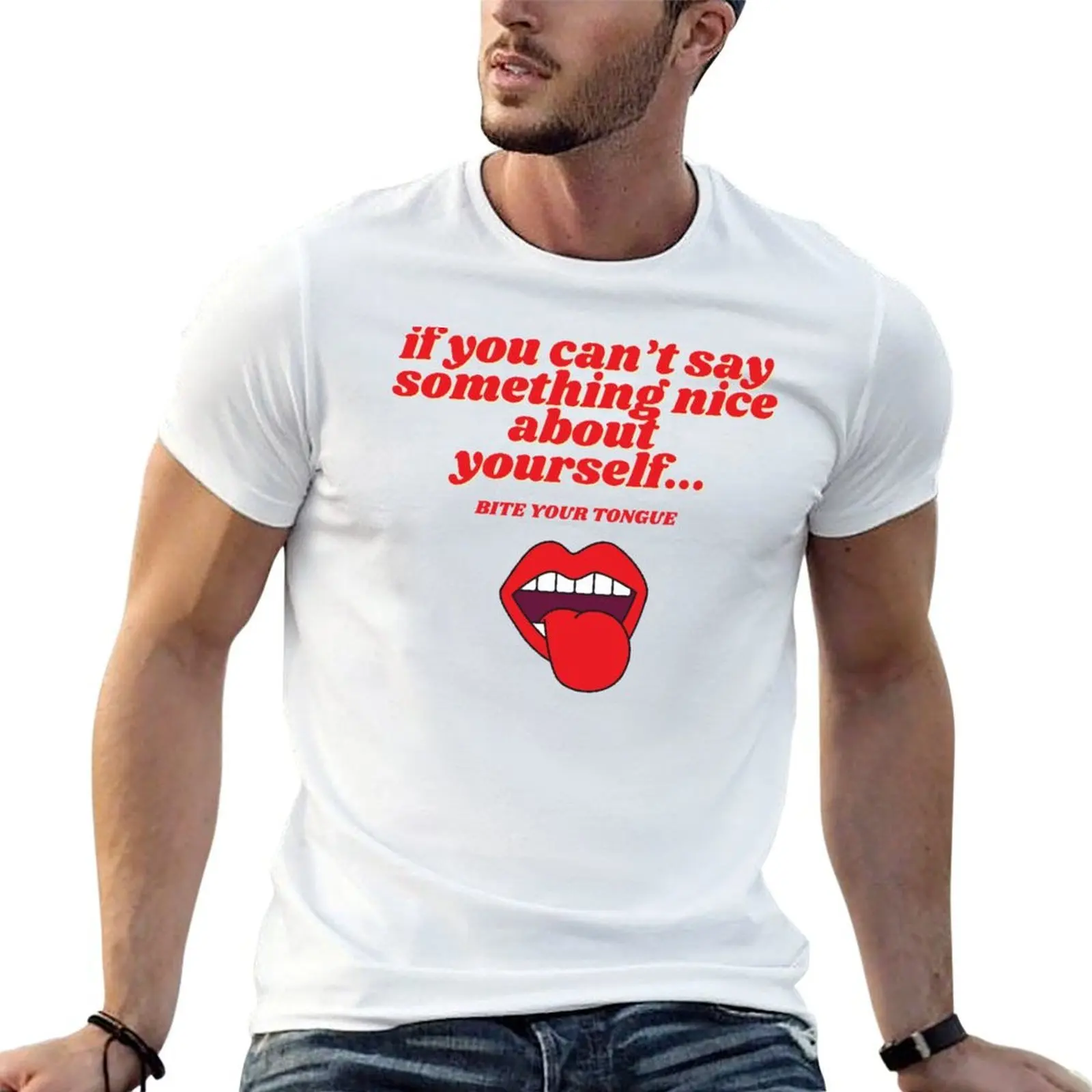 Bite your tongue T-Shirt blue archive Luxury man mens fashion