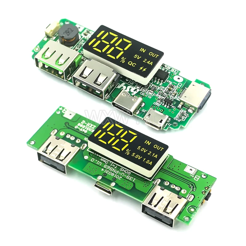 LED Dual USB 5V 2.4A Micro/Type-C USB Mobile Power Bank 18650 Charging Module Lithium Battery Charger Board Circuit Protection