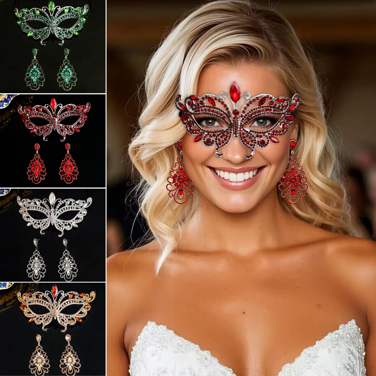 

Miallo Luxury Exquisite Alloy Butterfly Mask Earrings Set Masquerade Halloween Costume Dress Up Masks Party Jewelry For Women