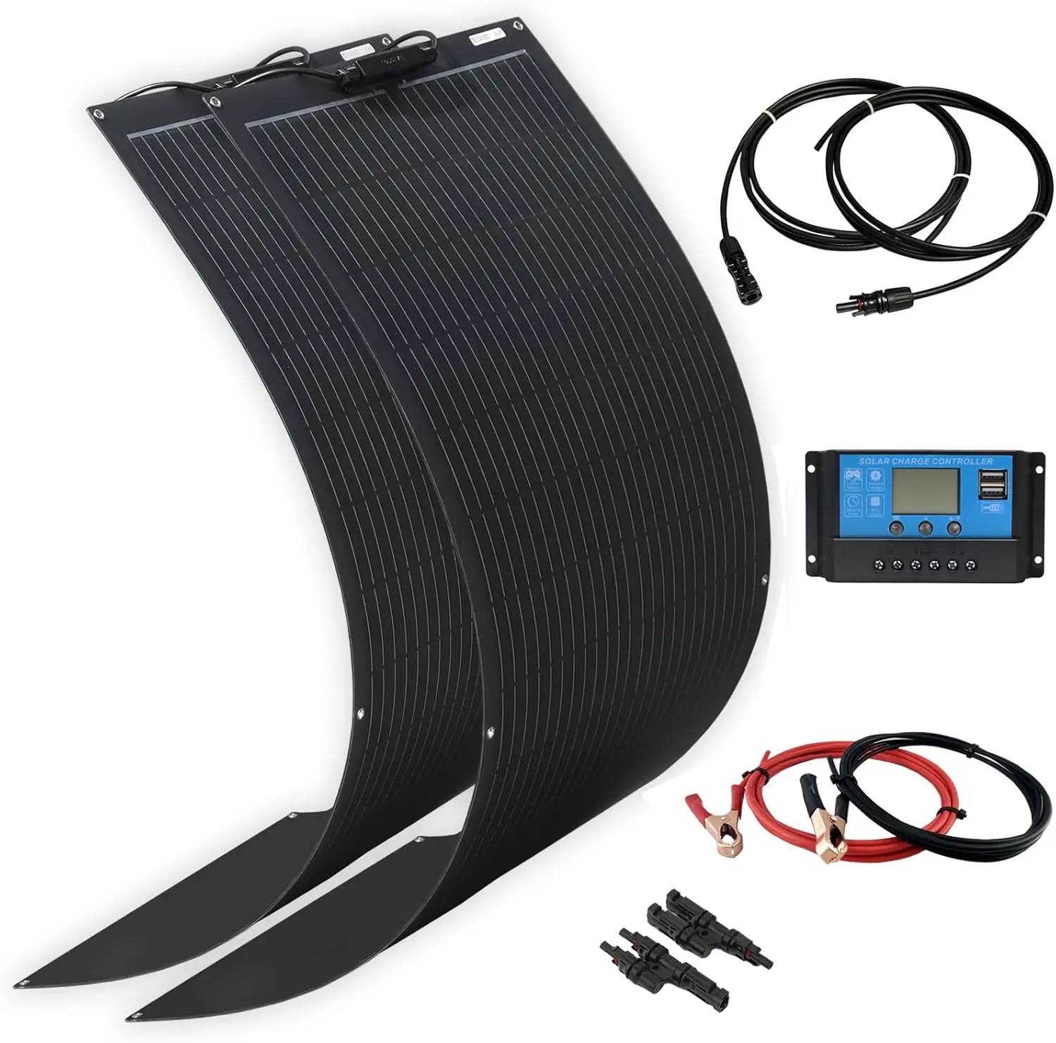 Flexible Solar Panel 200W 12V /24V System kit,100W Monocrystalline Module,20A Charge Controller,Extension Cable RV