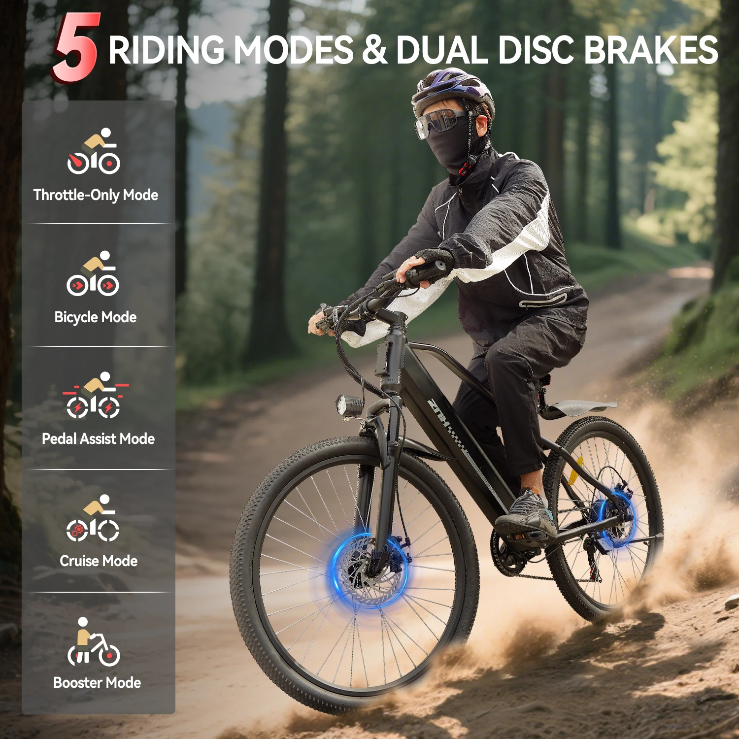 ضمان لمدة سنة واحدة دراجة كهربائية ZNH للبالغين، محرك ذروة 1000 وات، 48 فولت، 20 ميجا في الساعة، 26 بوصة دراجة كهربائية، 7 سرعات، 50 ميل، دراجة إلكترونية UL 2849