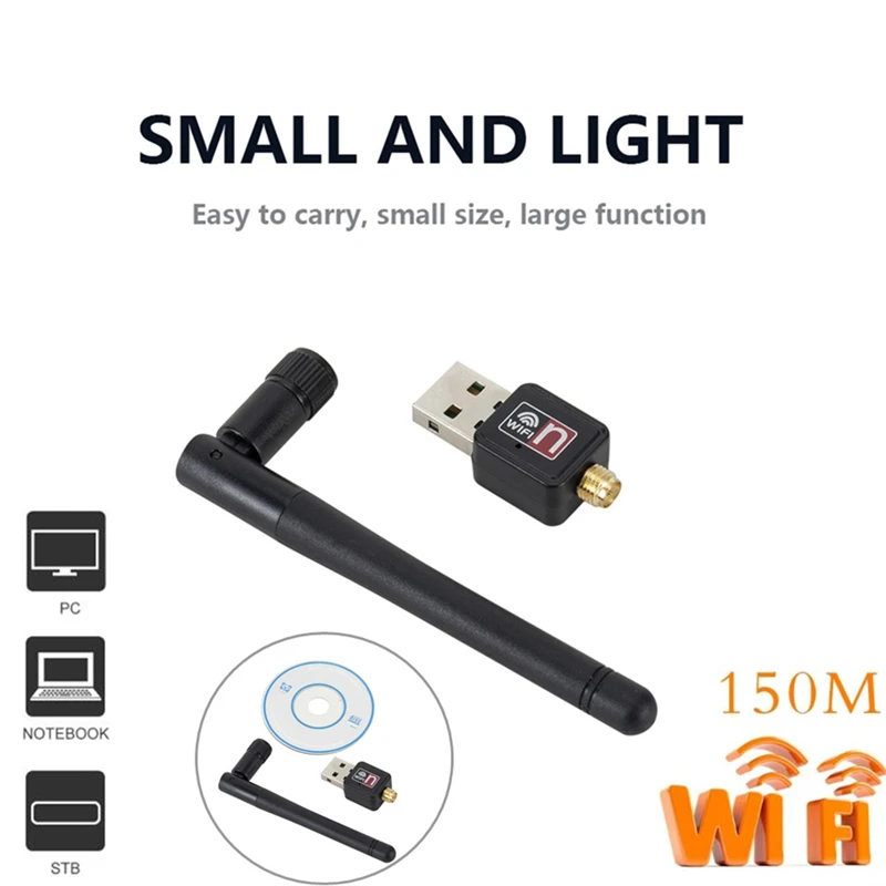 Wifi placa de rede mini usb adaptador cartão 150 mbps 2dbi wifi adaptador pc wifi antena wi-fi dongle 2.4g usb ethernet wi-fi receptor