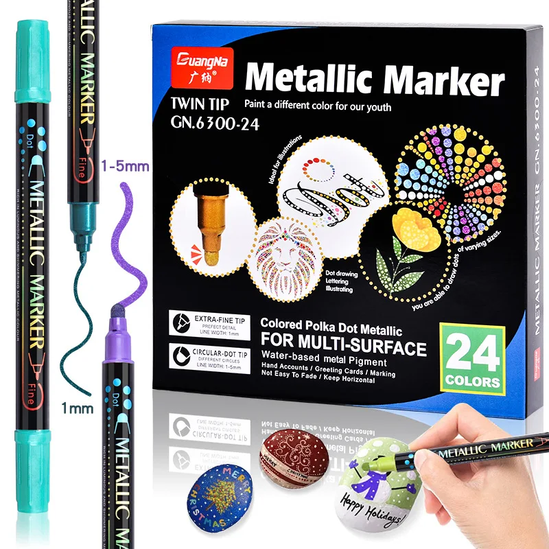 

Dual Tip Permanent Metallic Marker Pen for Card Making Rock Painting Album Metal Wood Ceramic Glass Round Tip