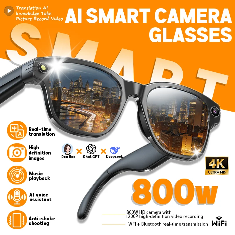 

Bluetooth Color-Changing Smart Glasses With 8-Megapixel Camera For Photo And Video And AI Translation Noise Reduction