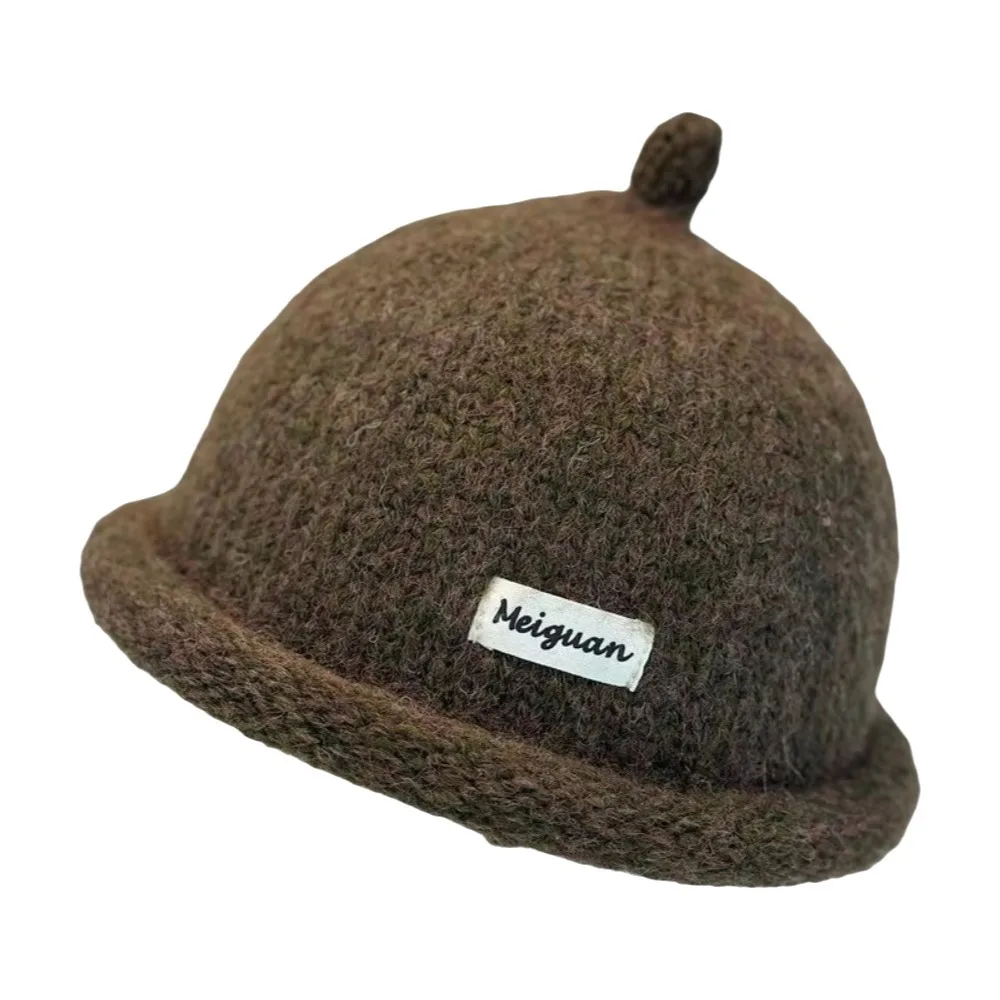 Fashion Solid Color Knitted Beanies Cap Keep Warm Rolled Edge Melon Skin Hat Hip Hop Beret Pacifier Cap Winter