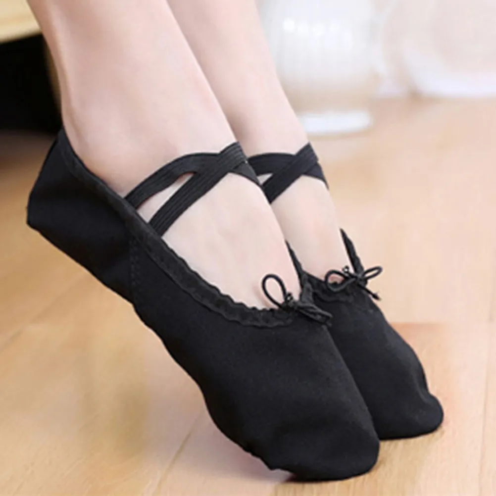 Zapatillas de Ballet para Niña, Color Negro, Talla 32, Parte Superior de Lona, Cordones Elásticos, Ligeras, para Danza y Yoga