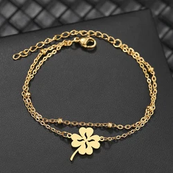 Stainless Steel Bracelets Multilayer Bead Chain Classic Clover Pendant Fashion Aesthetic Charm Bracelet For Women Jewelry Gifts