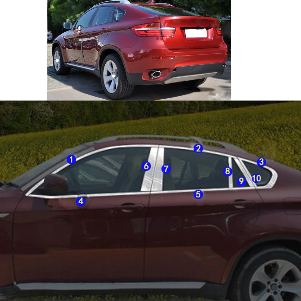 

Car Sticker Garnish Pillar Window Middle Strip Trim Frame Hoods For BMW X6 xDrive 35i 50i 2008 2009 2010 2011 2012 2013 2014