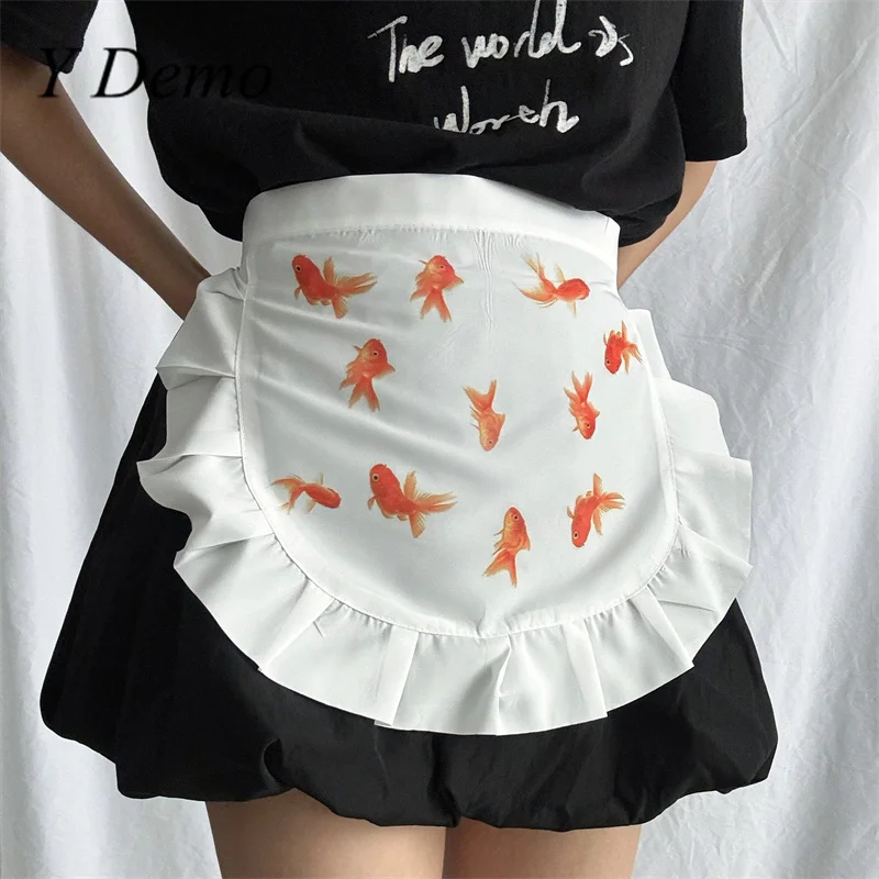 Y 데모 귀여운 금붕어 곤충 프린트 Drawstring Cummerbunds 여성 Y2k 재미 있은 코스프레 앞치마