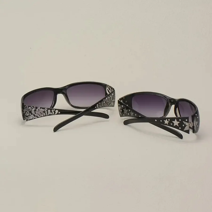 2PCS Retro Style Pattern Star Decoration Y2K fashion Women\'s Sunglasses Vacation Tourism Street Decoration Glasses Men