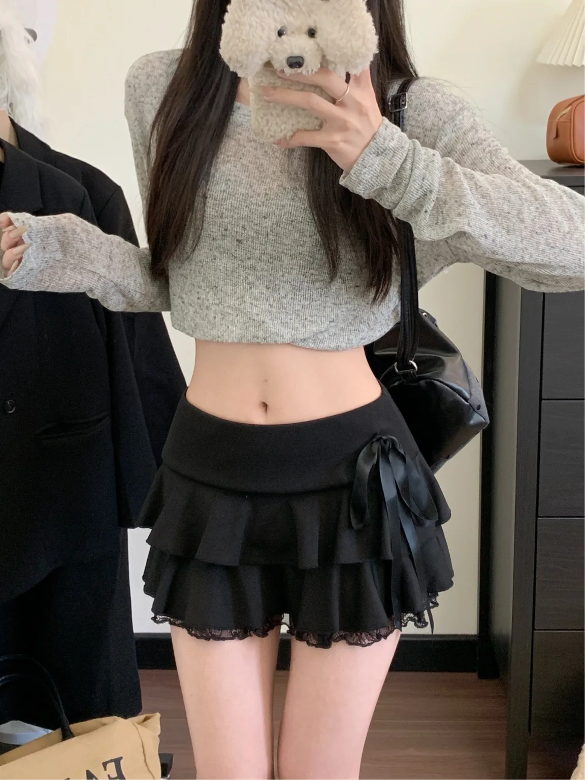 

plus Size High Waist Lace Skirt Summer Knot Slimming Fashionable A-Line Short Skirt Cover Belly Women's Clothing